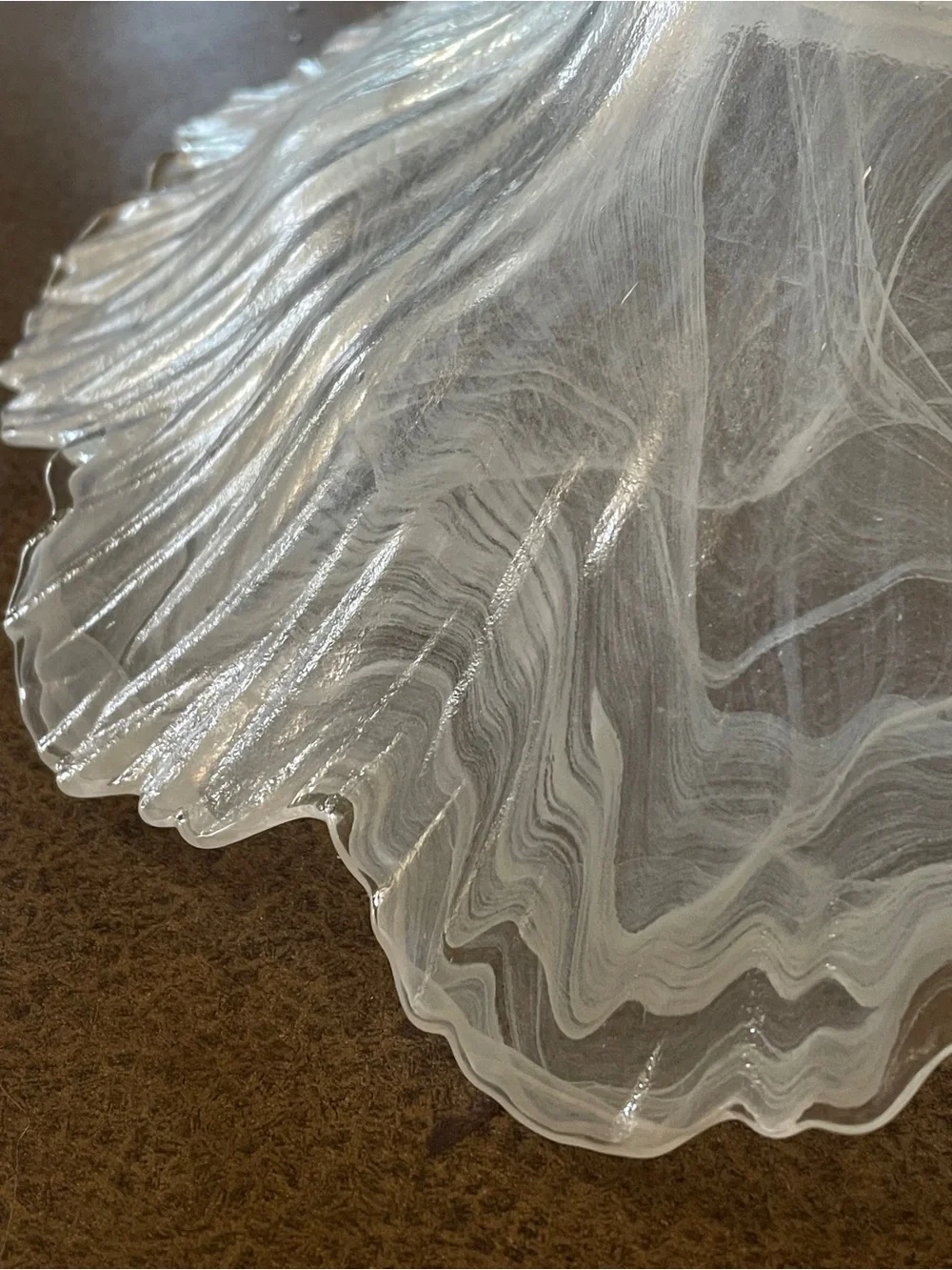 Murano  White Swirl ruffled Glass Bowl